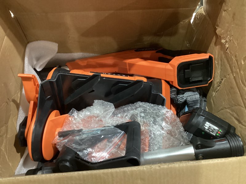 Condition photo showing Good Condition for Cordless Snow Shovel, Electric Snow Shovel 12" Width 6.7" Depth Cleaning and 20ft Throwing Distance, 4 Ah 21V Battery Brushless Snow Mover with Adjustable Front Handle for Driveway, Steps, Patio Orange