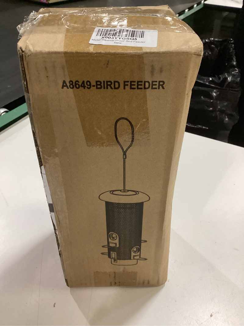 Condition photo showing New/Like New for metal squirrel proof bird feeder,bird feeders for outdoors,weight activated squirrel proof wild bird feeders with finch cardinal chickadee,large capacity,weatherproof and durable,reddish brown 2.0lb