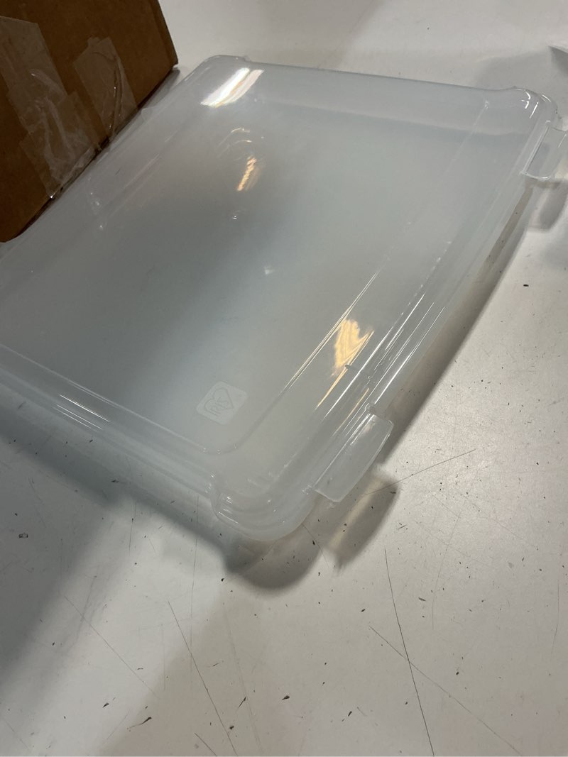 Condition photo showing Good Condition for iris usa board game storage craft organizer box with snap-tight latch lid, 10-pack portable plastic case bin for puzzles, magazines, hobbies, art supplies, fits 8.5" x 11" & a4 papers, slim, clear 10 pack