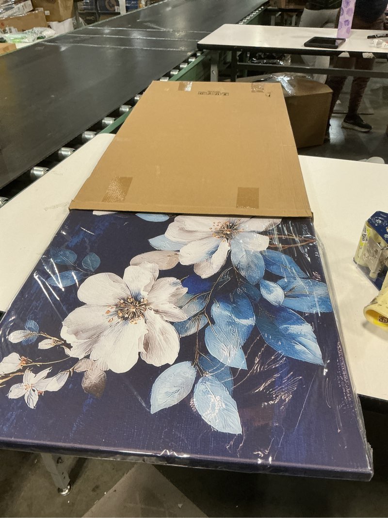 Condition photo showing New/Like New for JLXART Framed Large Flower Canvas Wall Art Modern White Floral with Blue Background Print for Bedroom Living Room Office Home Decor,20X40inch White Floral White 40"L x 20"W