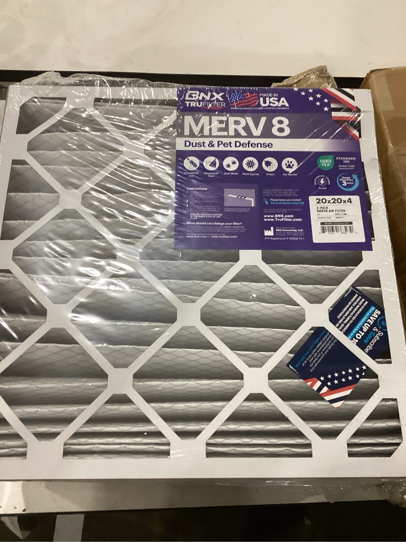 bnx trufilter 20x20x4 (19.5’’ x 19.5’’ x 3.63‘’ slim fit) merv 8 air filter 2-pack - made in usa - a