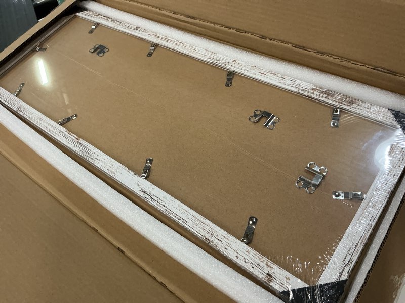 Condition photo showing Good Condition for hongkee 8x24 picture frame 2 pack, distressed white wood frame with tempered glass, display pictures multiple five 4x6 with mat or 8 x 24 without mat - horizontal or vertical wall mounting 8x24 in matted to 5-4x6 distressed white