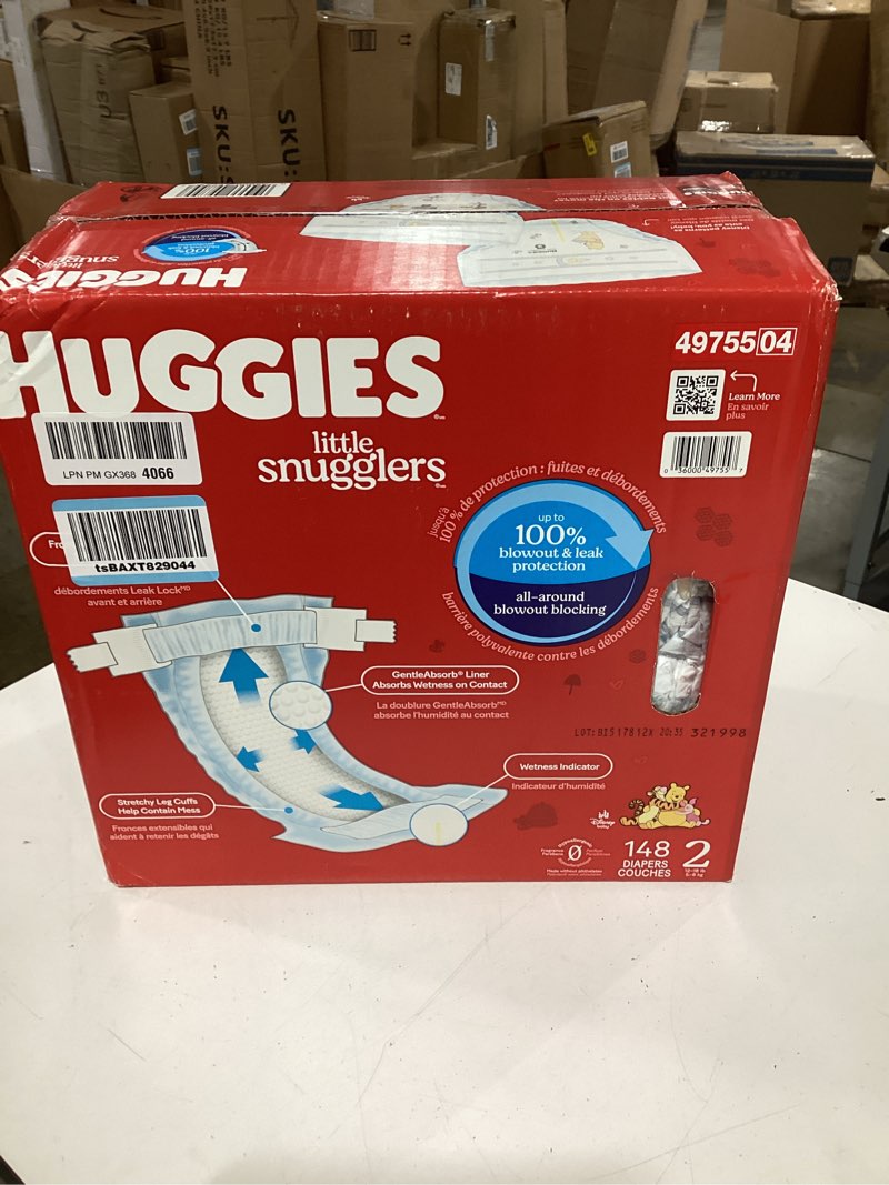 Condition photo showing New/Like New for huggies size 2 diapers, little snugglers baby diapers, size 2 (12-18 lbs), 148 count, packaging may vary size 2 148