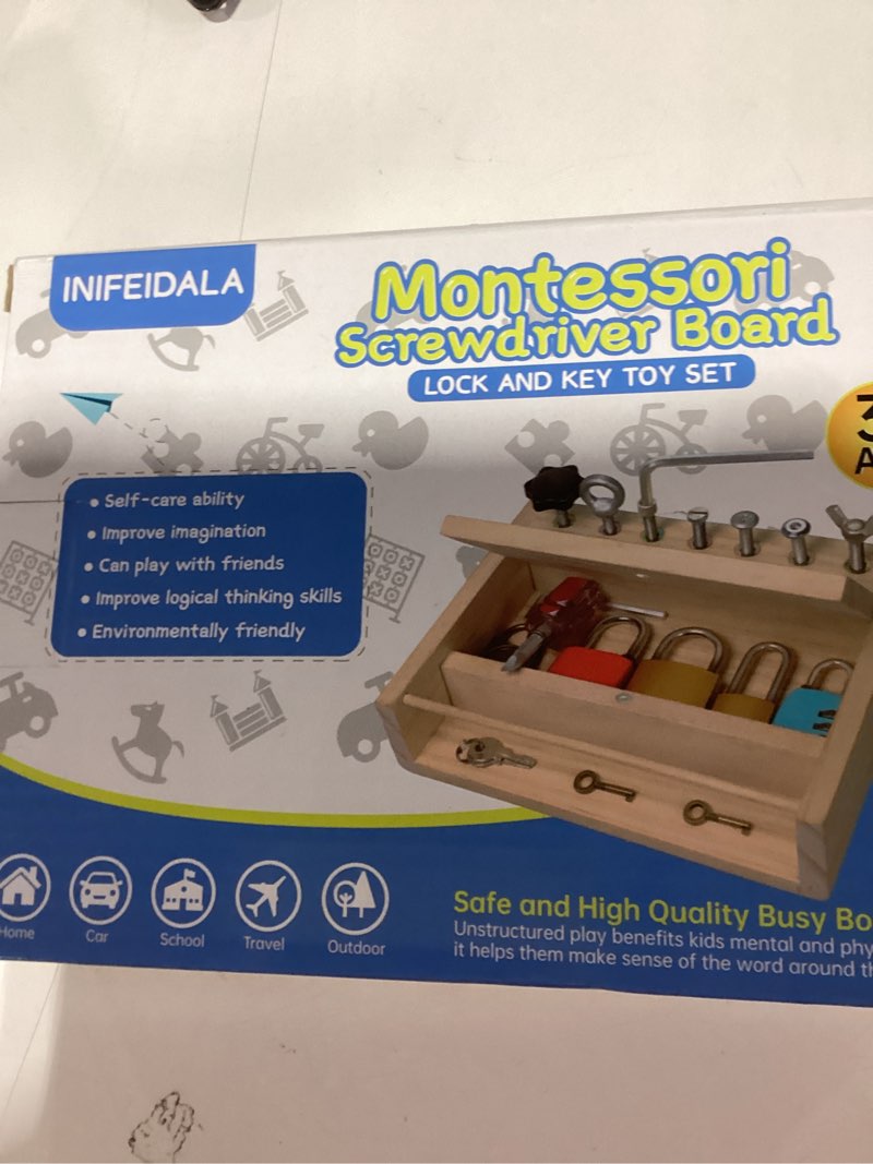 Condition photo showing New/Like New for Montessori Screwdriver Board Set-Lock and Key Toy,Montessori Toys for 3 4 5 Year Old,Kids Tool Set,Preschool Learning Sensory - Fine Motor Skills - STEM Toys 5 locks and keys
