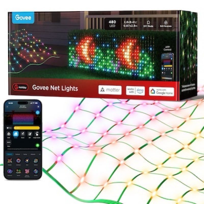 govee 9.4 x 2ft net lights 305 2-ft x 9-ft multi-function multicolor christmas net lights with