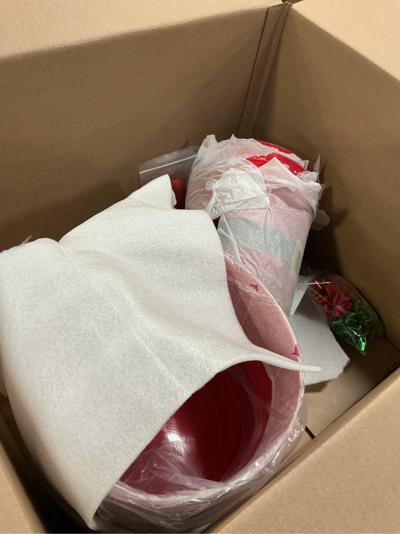 Condition photo showing Good Condition for Sliner 8 Pack Empty Christmas Plastic Buckets with Handles Red Santa Belt Round Basket Multi Purpose Container Christmas Decorations Candy Bars Vase Toy Baskets for Christmas Winter