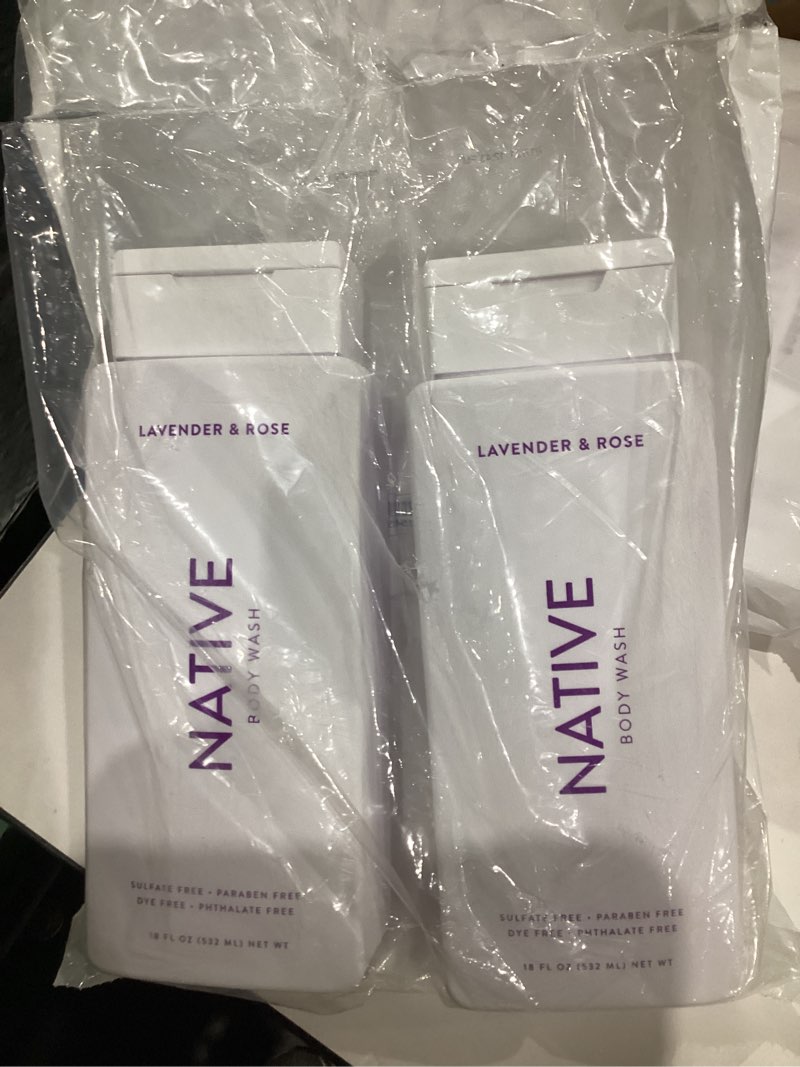 Condition photo showing New/Like New for Native Body Wash Contains Naturally Derived Ingredients | For Women & Men, Sulfate, Paraben, & Dye Free Leaving Skin Soft and Hydrated | Lavender & Rose 18 oz - 2 Pk Lavender & Rose - 2 Pk
