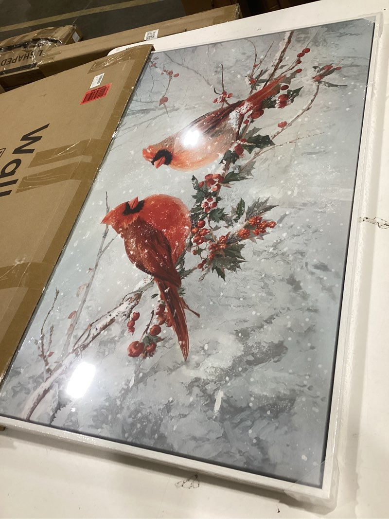 Condition photo showing New/Like New for framed modern red bird landscape wall art, large nature animal canvas prints paintings artwork for walls, cardinal farmhouse pictures for living room bedroom dining room hallway wall decor 24x36 in 36"l x 24"w red bird