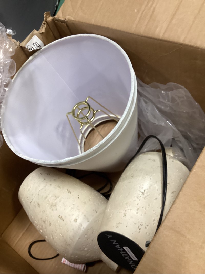 Condition photo showing As Is for jonathan y 19.5" matte cream modern table lamp set of 2, minimalist ginger jar lamps for bedroom living room office, white linen shade, led bulbs included (jyl5605b-set2)