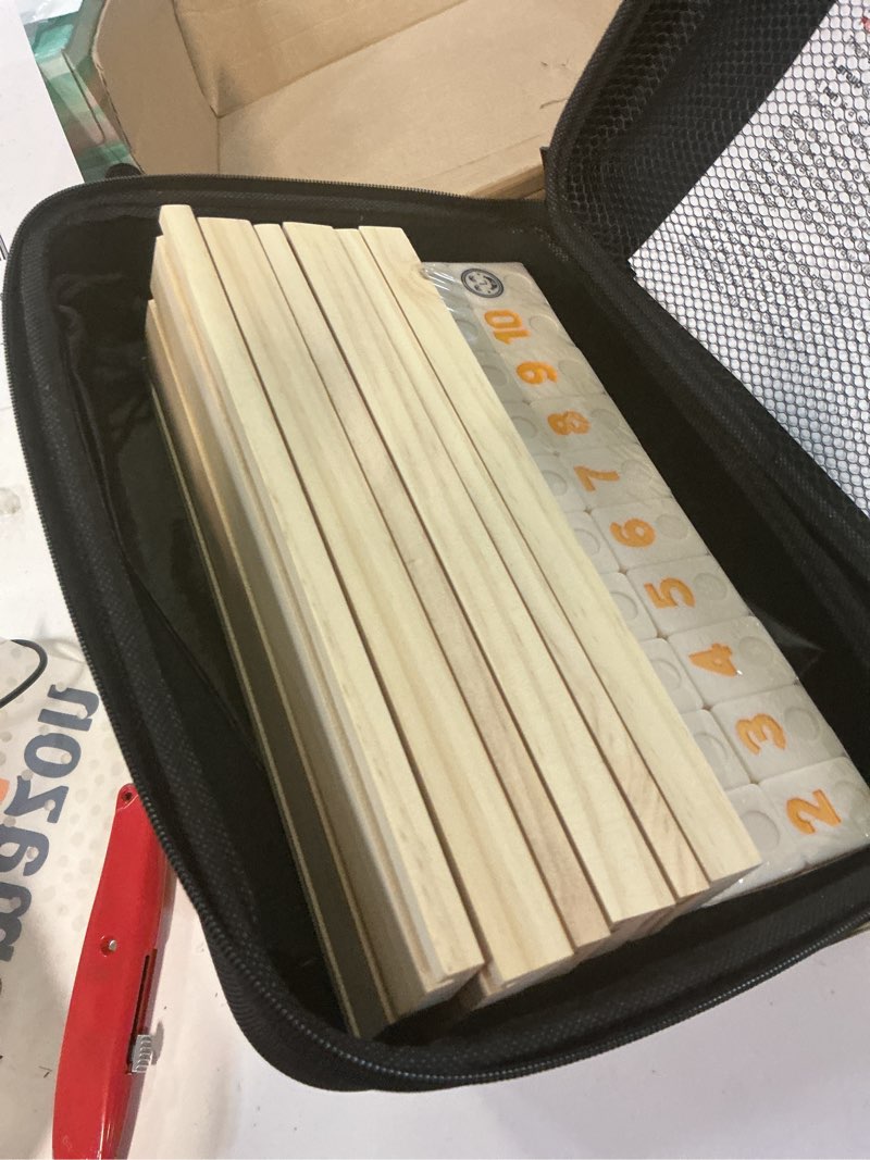 Condition photo showing New/Like New for rummy cube 6 player edition with 6 wooden racks/trays, 160 large numbers rummy tiles set with zippered case, rummy travel game set with 6 tiles holders - classic board games for family adults kids 6 players