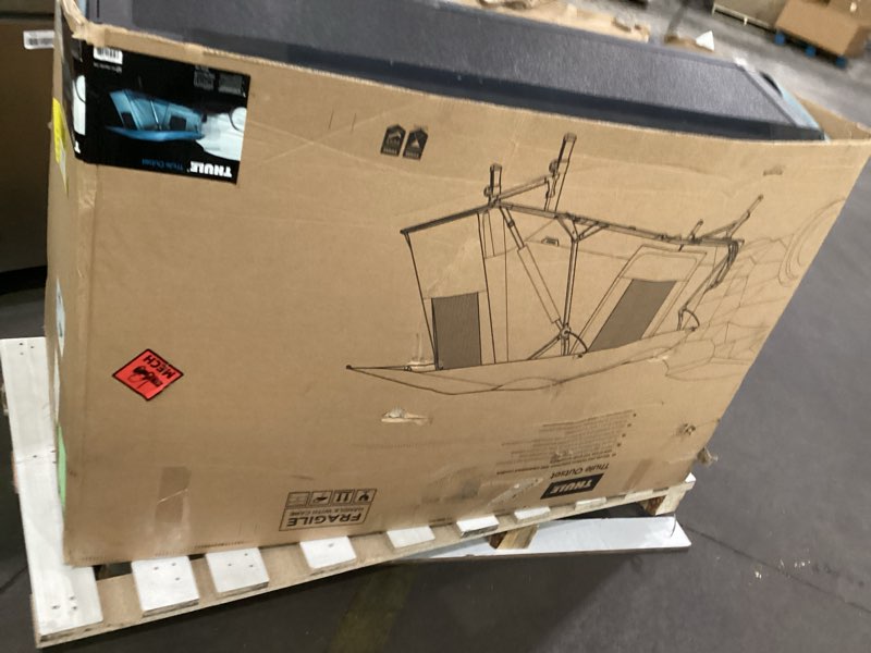 Condition photo showing As Is for thule outset hitch-mounted tent, sleeps 3 people, easy setup, detaches from vehicle, car camping for jeep, truck, suv, van