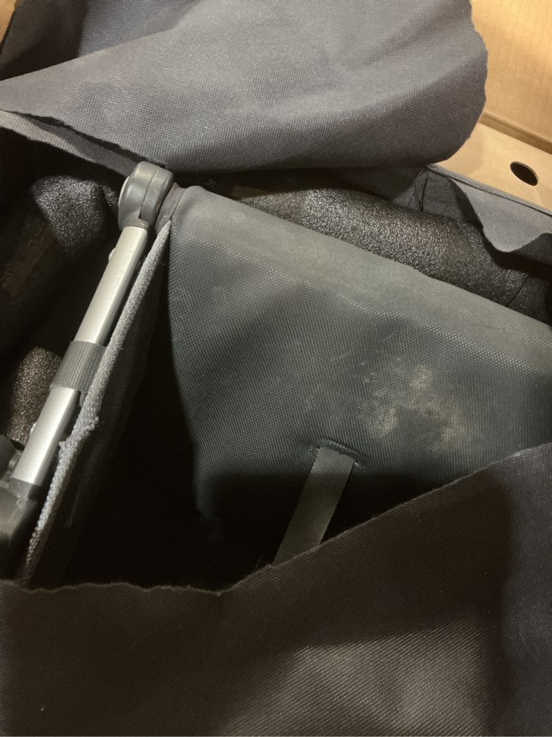 Condition photo showing Good Condition for uppababy vista v3 stroller - full-size single-to-double stroller system - toddler seat, bug shield, rain shield, and storage bag included - theo (dark taupe/silver frame/chestnut leather) vista v3 stroller theo (dark taupe)