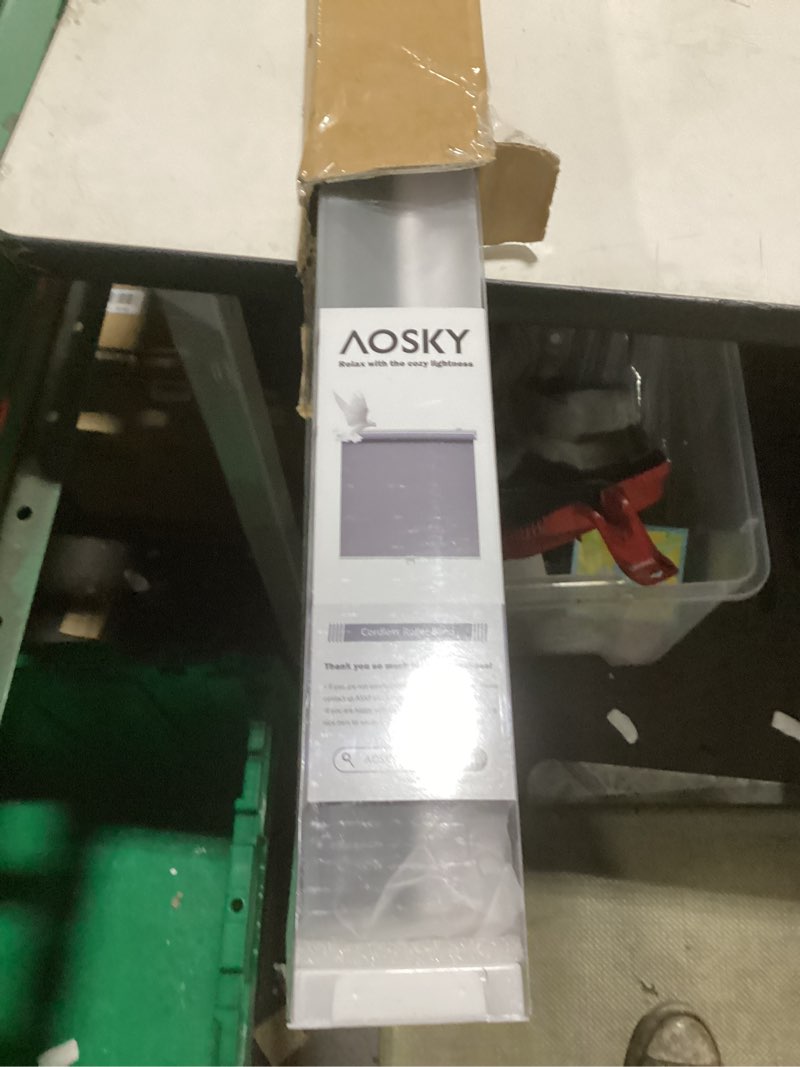 Condition photo showing New/Like New for aosky cordless roller shades blackout blinds for windows room darkening rolled up shades with spring system, uv protection window shades door blinds for home and office (35.5" w x 72" h, black) 35.5"w x 72"h black