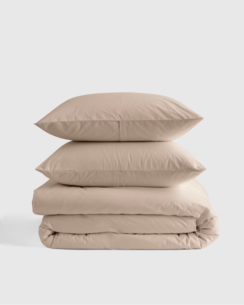 quince organic brushed cotton duvet cover set queen/champagne 