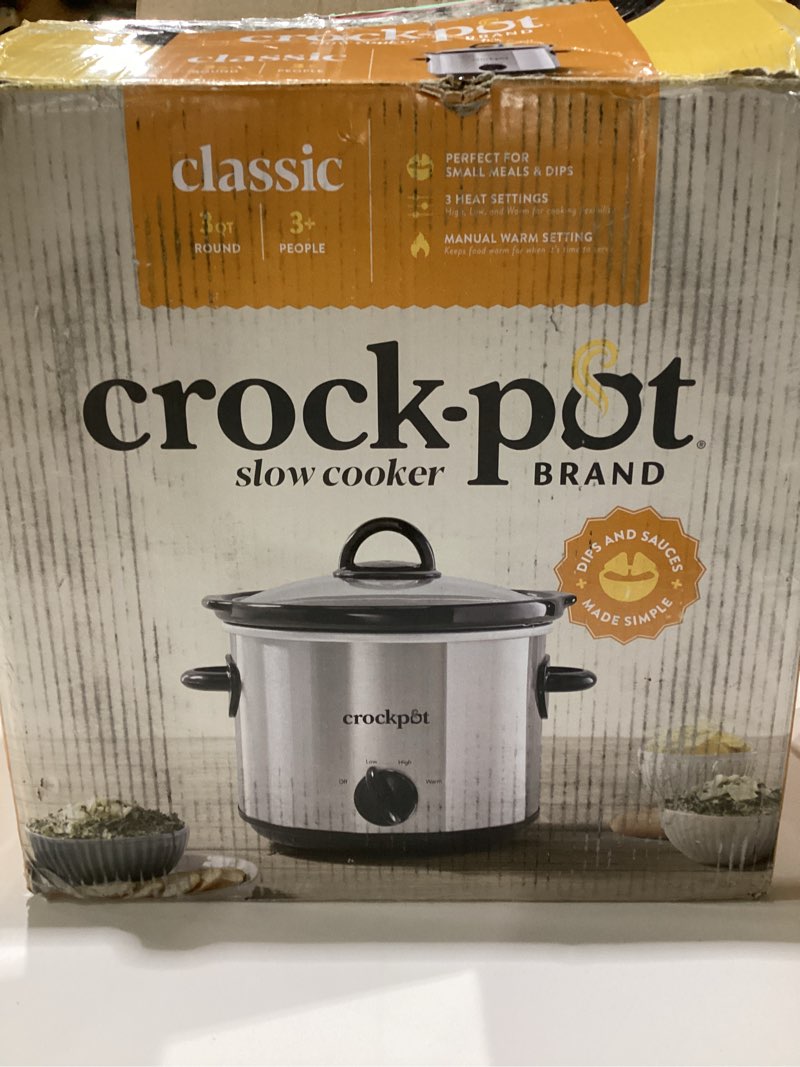 Crock-Pot 3-Quart Manual Slow Cooker, Serves 3+ People, Great for Small Meals, Dips, & Sides; Removable Stoneware is Oven & Dishwasher Safe, Stainless Steel 3qt Stainless Steel, NOT TESTED