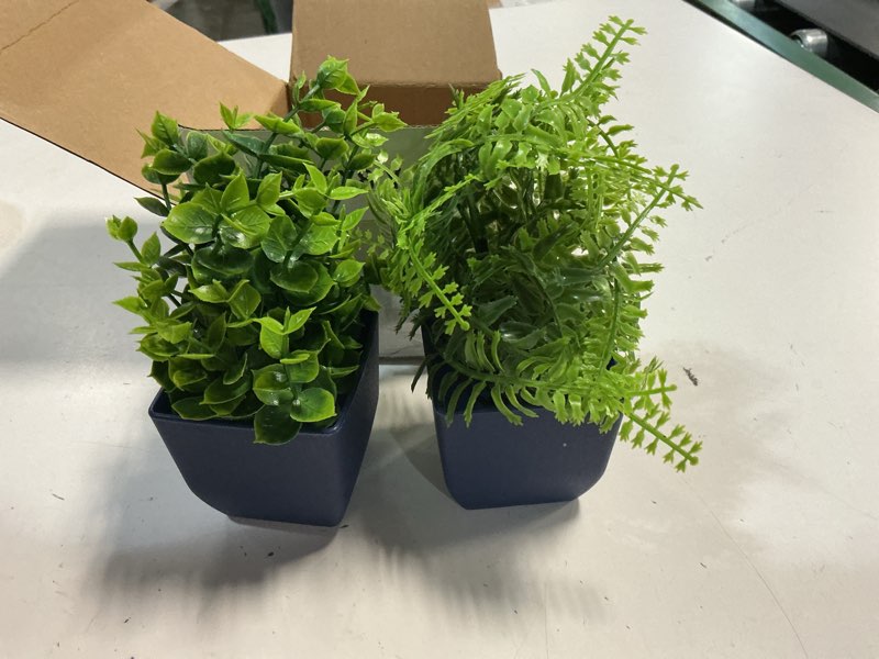 Condition photo showing New/Like New for Der Rose Fake Plants 2 Pack Small Artificial Plants in Blue Pots Faux Plants Indoor for Home Room Bathroom Living Room Decor 2-blue