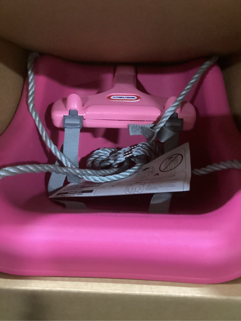 Condition photo showing As Is for little tikes snug 'n secure pink swing with adjustable straps, 2-in-1 for baby and toddlers ages 9 months - 4 years,16"d x 16.3"w x 17"h