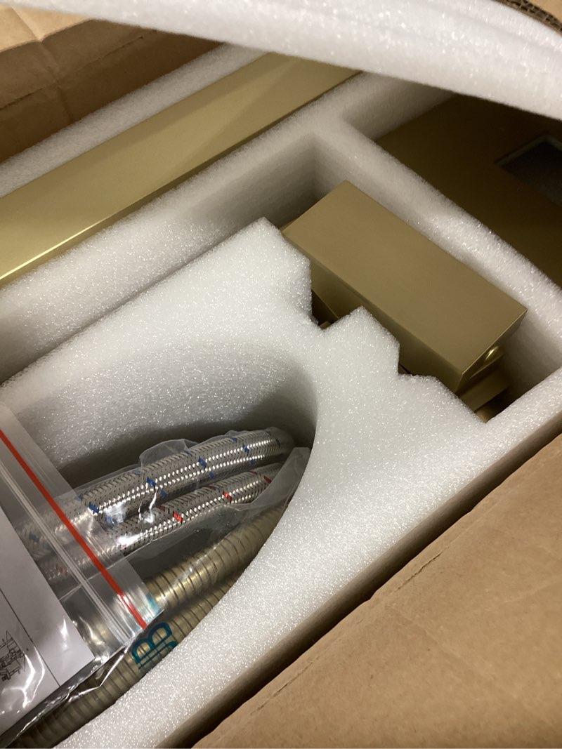 Condition photo showing New/Like New for TapLong Brass Freestanding Bathtub Faucet Single Handle Brushed Gold Bath Tub Filler Faucet with Hand Shower High Flow Rate Max 6 GPM, Floor Mount, 51001BG