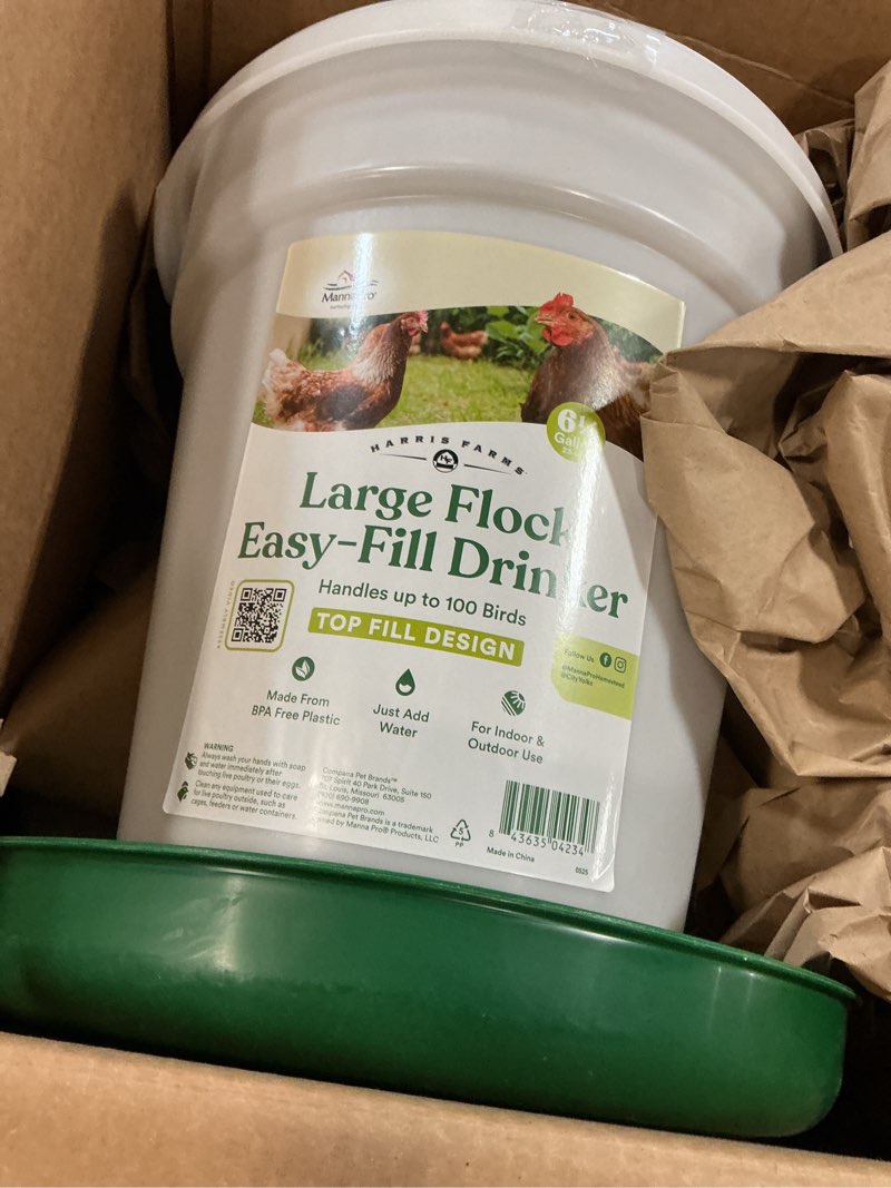 Condition photo showing Good Condition for harris farms large flock easy-fill poultry drinker, made with bpa-free plastic, top fill design, 6.25 gallon 6.25 gallon drinker