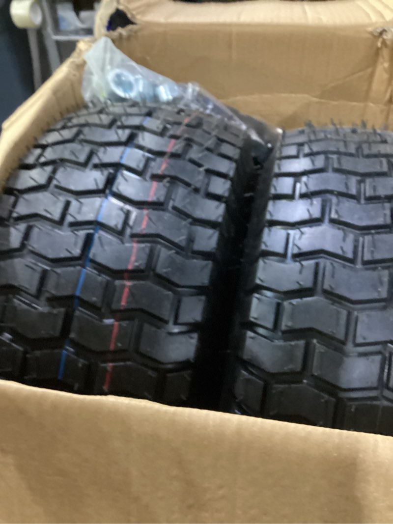 Condition photo showing New/Like New for gicool 16x6.50-8 tubeless tire and wheel, ?1" bearing, 4" centered hub?,16x6.5-8" lawn mower tires, universal fit riding mower and garden tractor front wheels, 4 ply, v-turf pattern, 2 pack