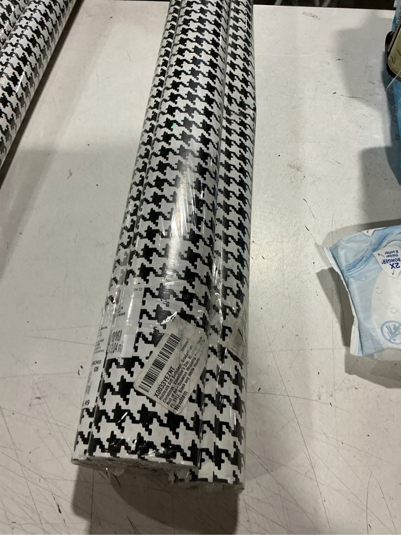 Condition photo showing Good Condition for hallmark black and white houndstooth plaid wrapping paper with cutlines on reverse (25 sq. ft. ttl) for birthdays, graduations, christmas, valentine's day, weddings (set of 3)