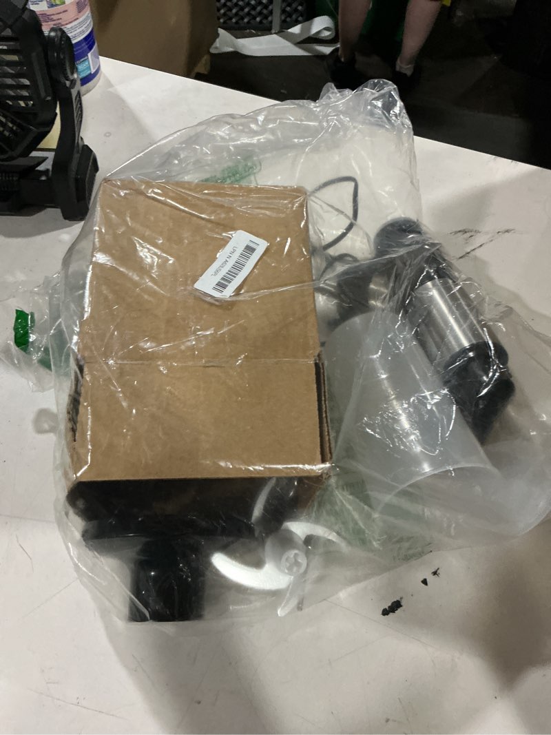Condition photo showing As Is for 1800w immersion blender handheld 4-in-1 hand blender stick for ice crushing smoothie, baby food, soup, 8 speed hand mixer turbo boost stainless steel blade with whisk, chopper, beaker