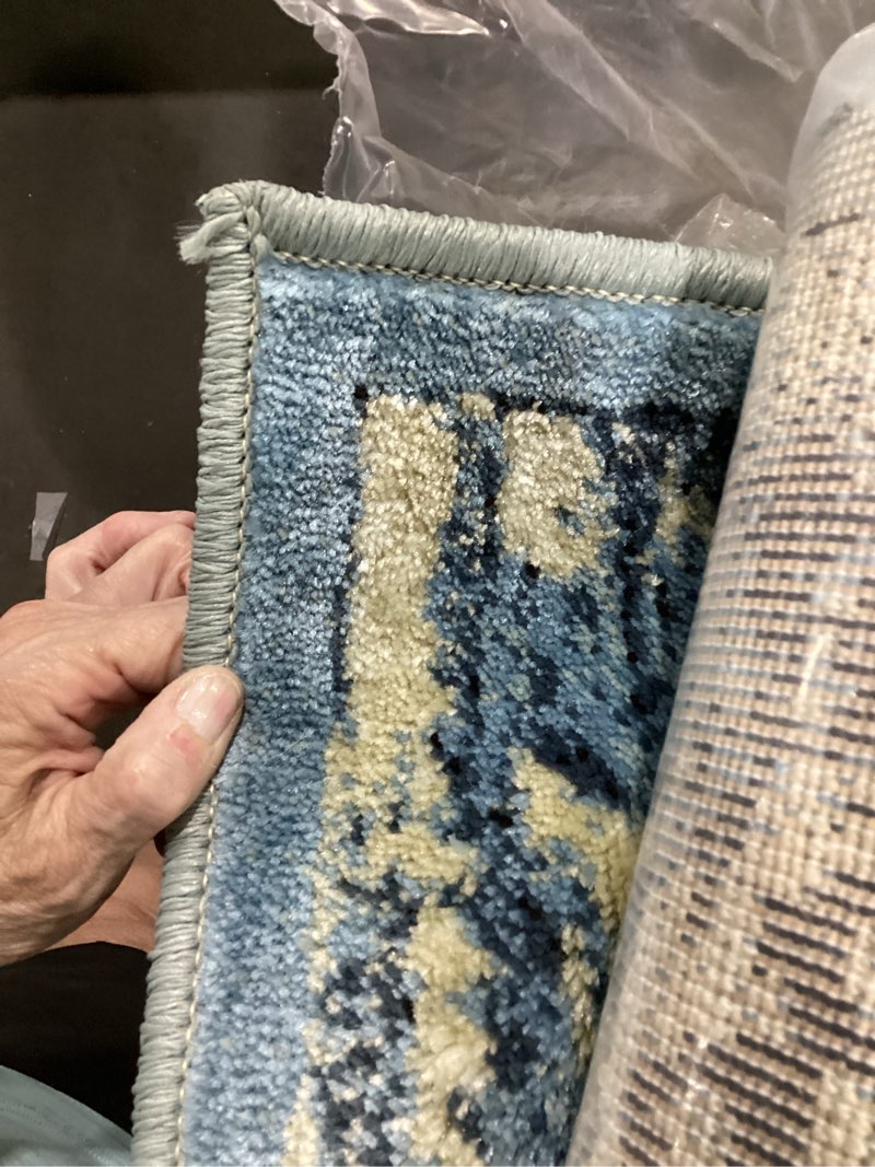 Condition photo showing Good Condition for superior elegant lille collection area rug, 8mm pile height with jute backing, beautiful chic bordered rug design, anti-static, water-repellent rugs - 8ft 6in x 11ft 6in, cream cream 8'6" x 11'6" (rectangular)