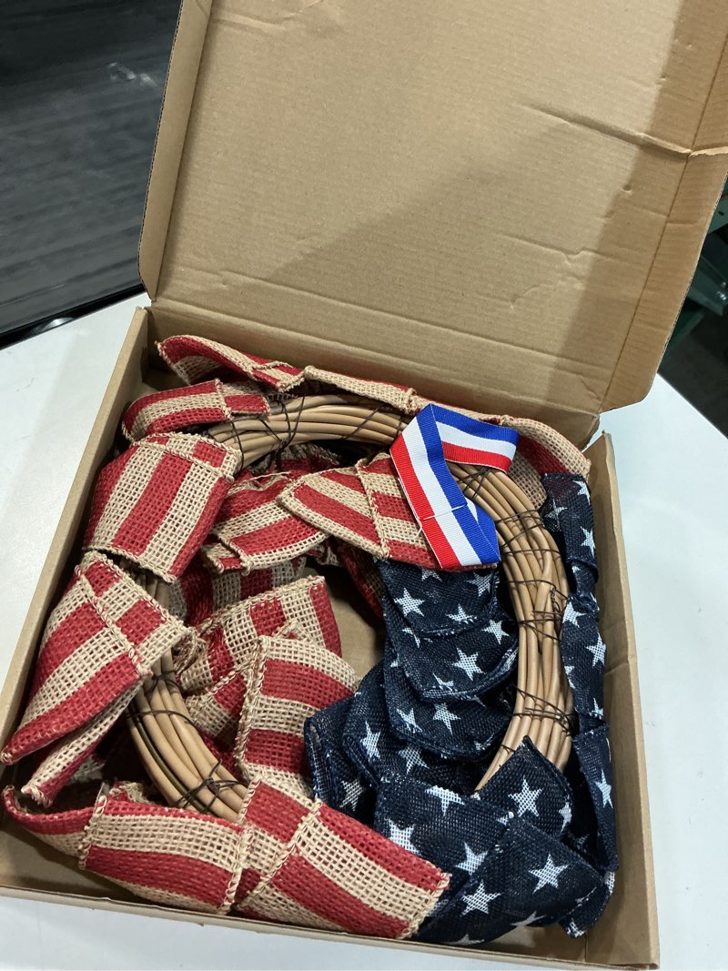 Condition photo showing Good Condition for patriotic wreath for front door, 16" 250 anniversary usa wreath 4th of july independence day decorative wreath for front door america patriotic flag burlap farmhouse memorial day window decor