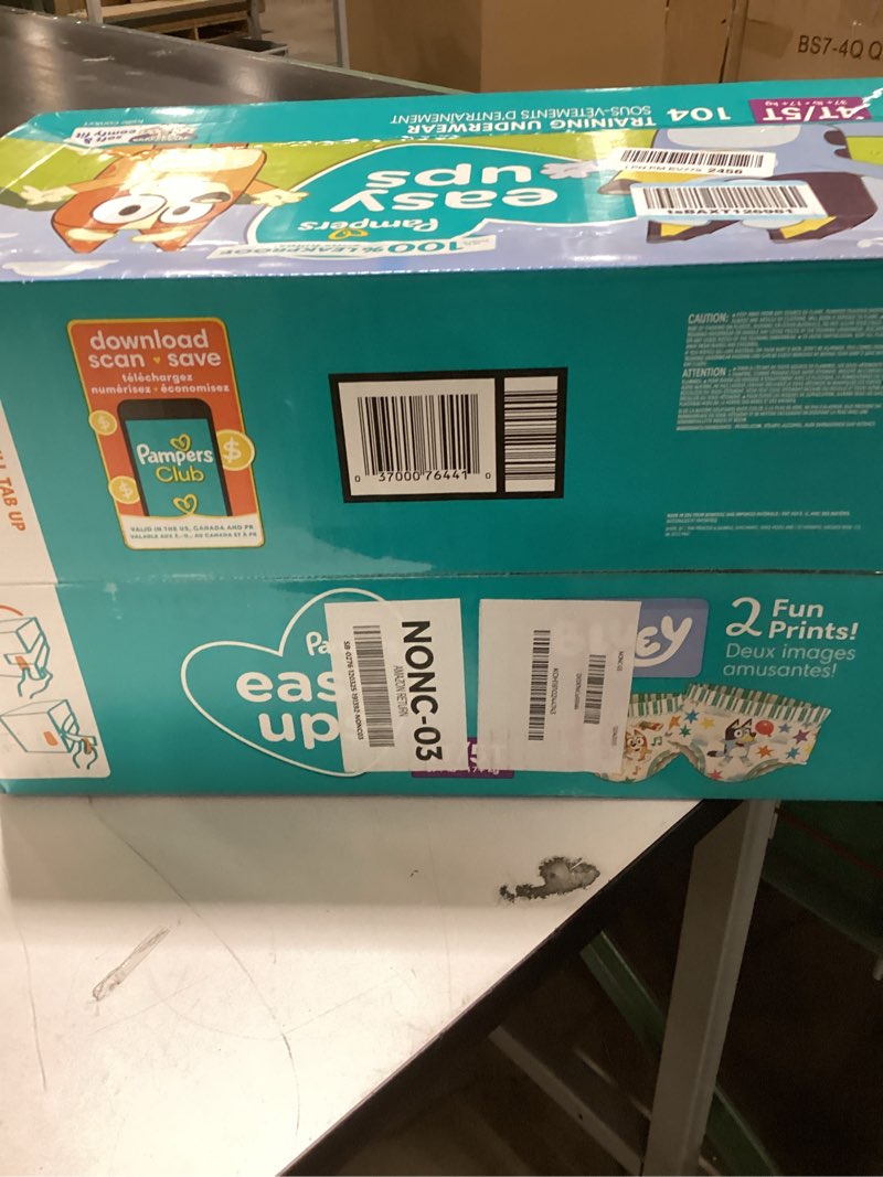 Condition photo showing New/Like New for Pampers Training Pants - Easy Ups Boys & Girls Bluey - Size 4T-5T, 104 Count, Children's Potty Underwear (Packaging May Vary) 4T-5T 104