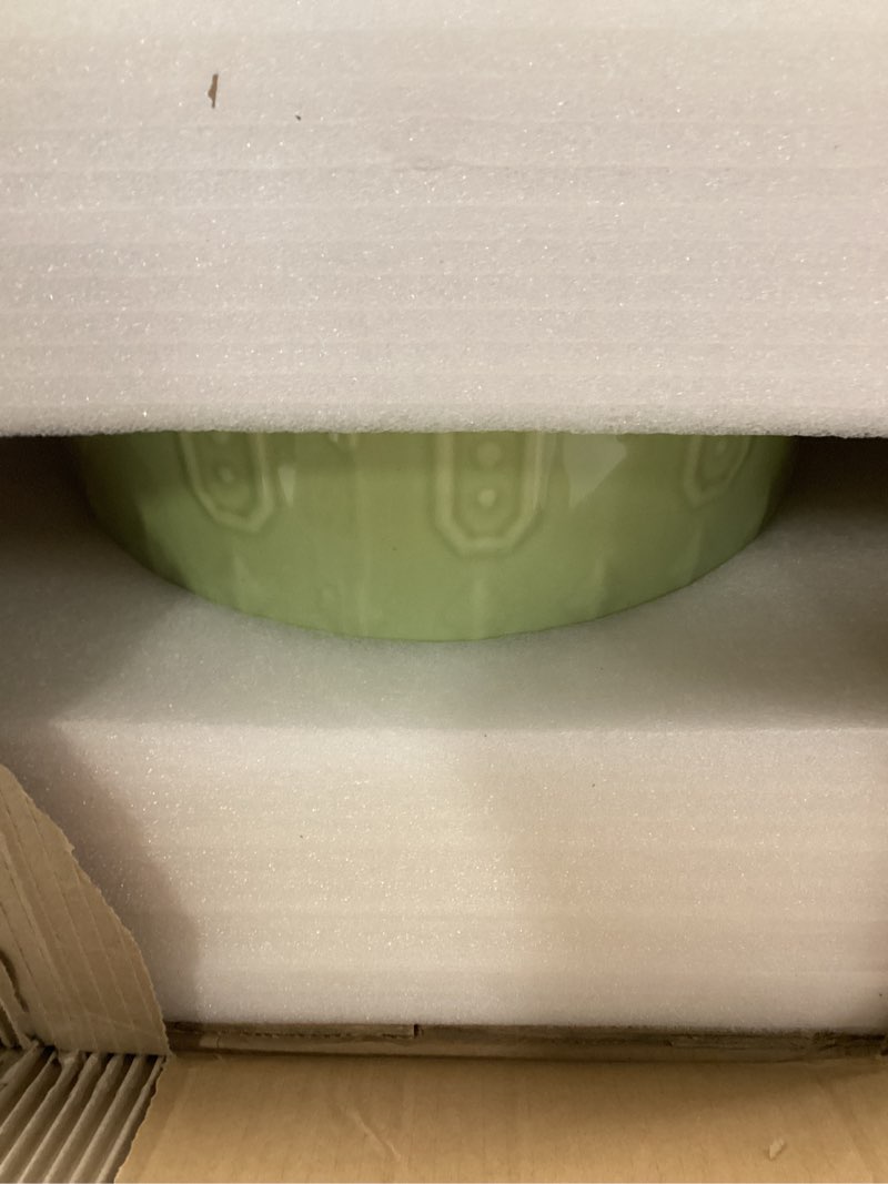 Condition photo showing New/Like New for Ceramic Planter - 12 Inch Pots for Plants Indoor Outdoor, Round Large Flower Pots with Drainage Hole and Saucer, Decorative Boho Planter, Home Office Decor, Plant Lover Gifts, Green 12 Inch Green
