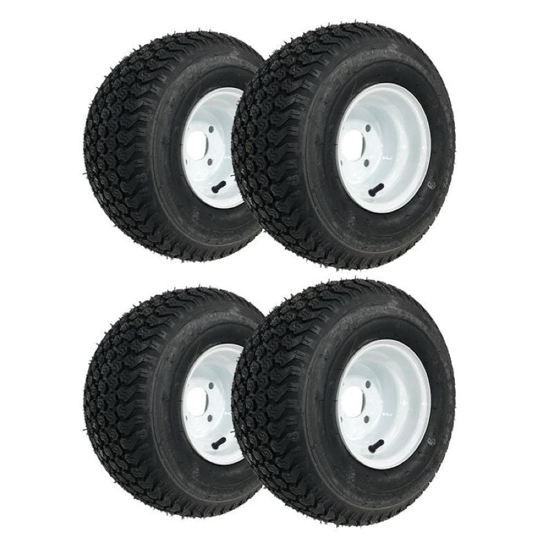 Kenda K500 15x6.00-6 Super Turf White and Black 4-Hole OEM Steel Golf Cart Wheel Tire Combination - Set of 2 Fits all carts!)