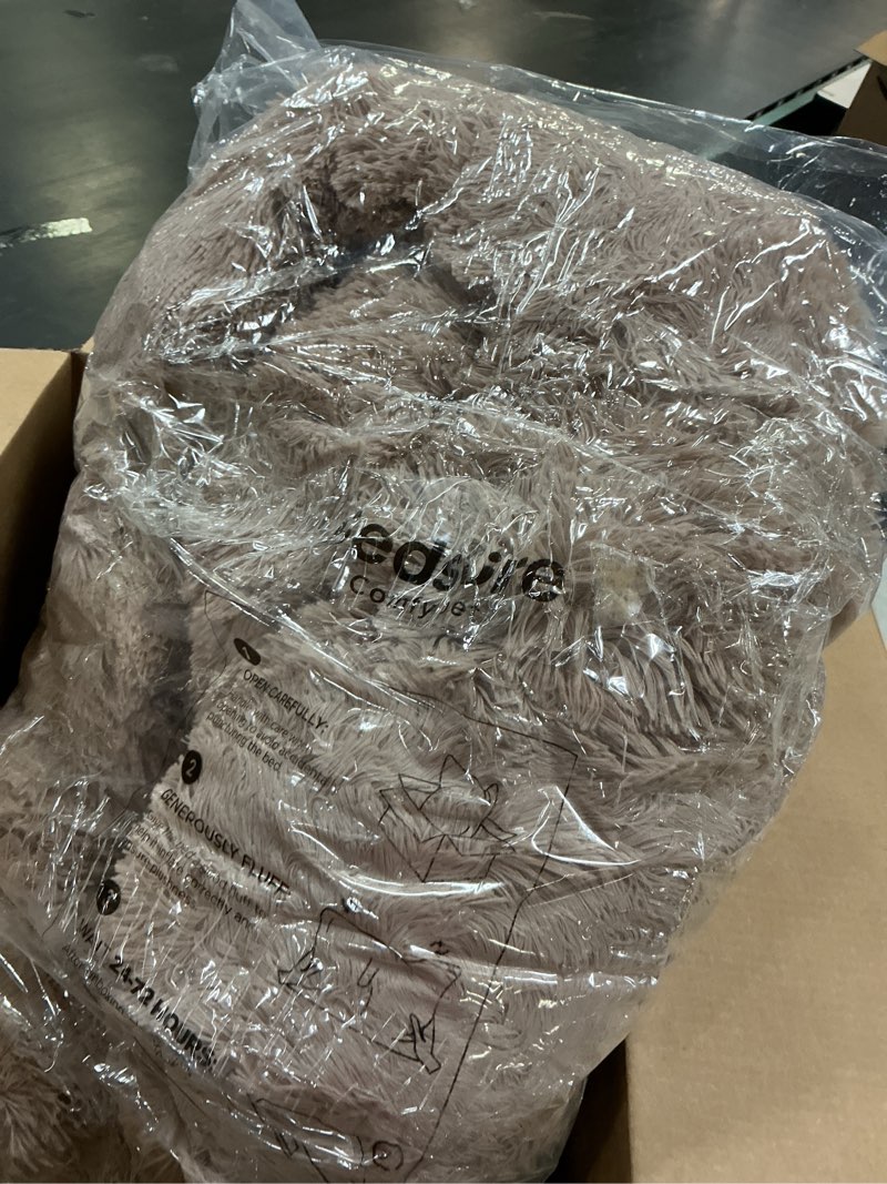 Condition photo showing Good Condition for Bedsure Calming Dog Bed Medium Size Dog - Donut Washable Medium Pet Bed, 30 inches Anti-Slip Round Fluffy Plush Faux Fur Cat Bed, Fits up to 45 lbs Pets, Camel 30"L x 30"W x 8"Th Camel