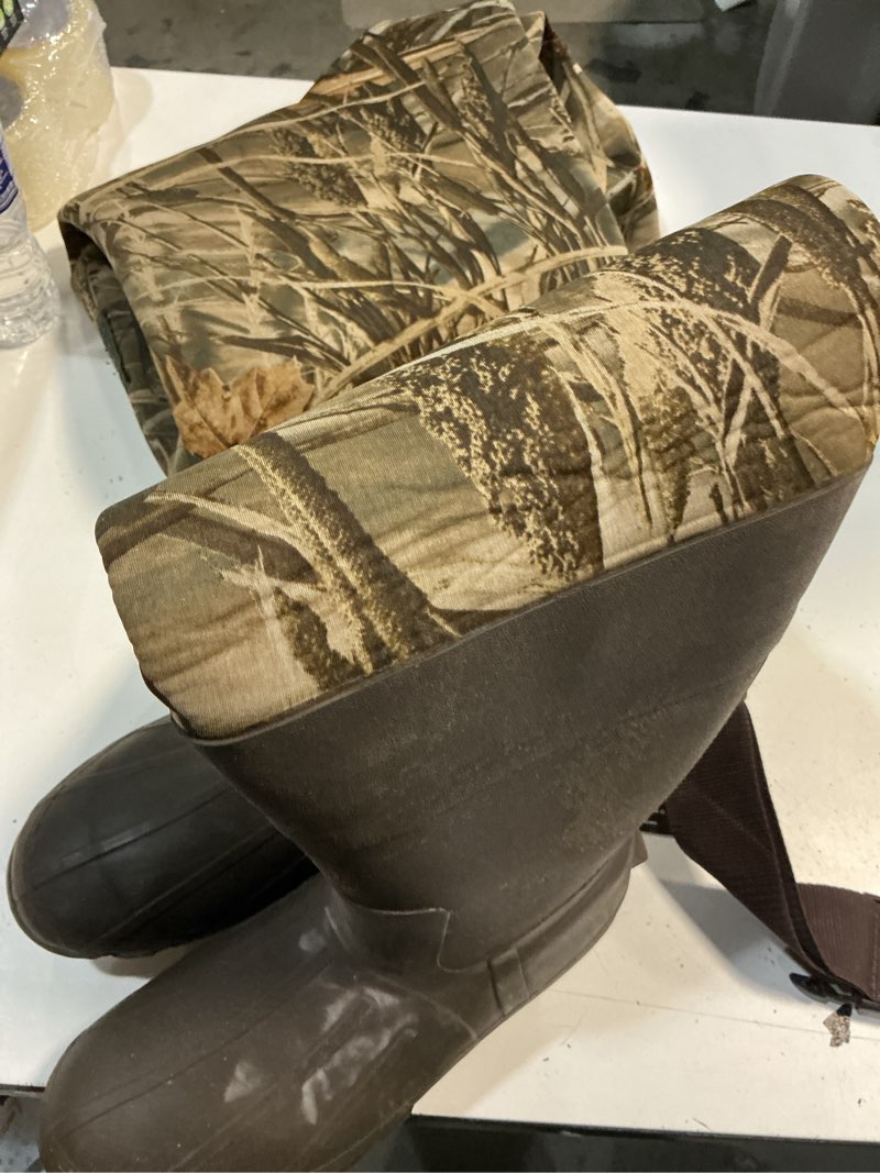 Condition photo showing As Is for hunting waders with boot hanger & 600g insulation, waterproof cleated neoprene bootfoot fishing chest waders  9 next camo ev