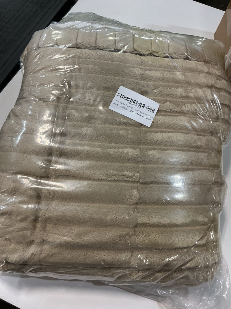 Condition photo showing New/Like New for Plush Sofa Cover Washable, Cozy and Soft Faux Fur Couch Covers, Non Slip Fuzzy Furry Sofa Mats for Babies Pets(Khaki/28x94 in/5-Seater Sofa Cover) 1PC/28"x94"/5-Seaters Cream