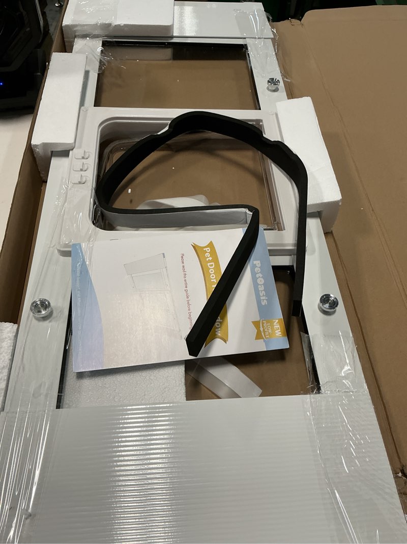 Condition photo showing As Is for cat door for window,3min no-damage quick install, fits 31"-36" width windows, no drilling required cat window door insert, aluminum frame pet door for window, 4 lock modes to control pet access fit 31"-36" window