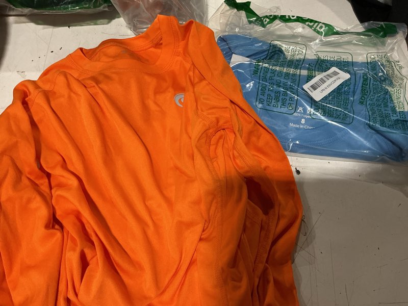 Condition photo showing Good Condition for boys upf 50+ swim shirt long sleeve, 1 or 2 pack uv sun protection rash guard, youth kids spf water shirts for beach surf medium blue+bright orange medium