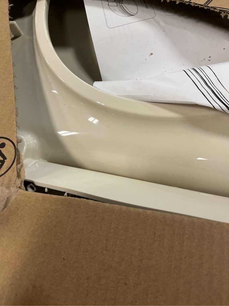 Condition photo showing As Is for aünsffer round toilet seat almond, toilet seat 16.5 inch soft close, premium pp material easy clean, b2b available, elegant design, almond almond round 16.5inch
