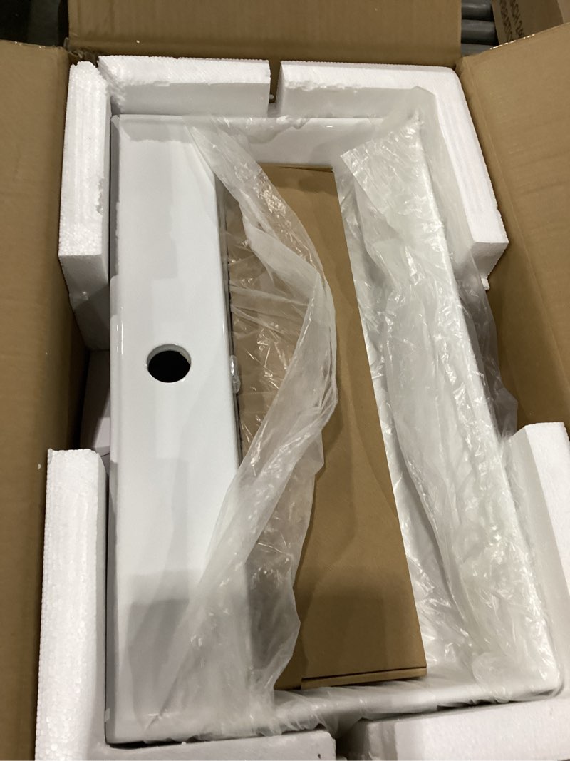 Condition photo showing New/Like New for wall mount rectangular vessel sink with towel rack, qishka 21.5"x12.5" modern ceramic bathroom floating sink, white rectangle vanity sink with overflow, wall hung wash hand basin white 21.5" x 12.5" x 5.1"