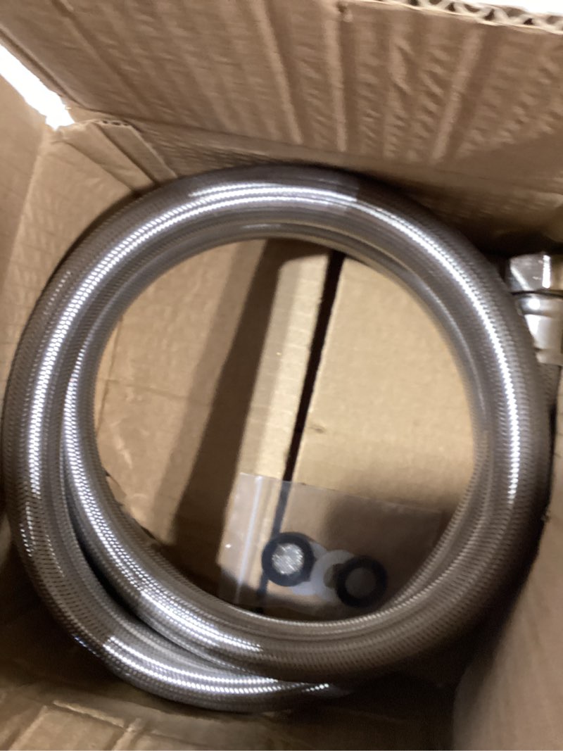 Condition photo showing As Is for garden leader hose 5ft x 5/8" id, short garden hose, epdm rubber core with 304 stainless steel braided layer water hose, 3/4 ght dual female fittings, heavy duty, no kink, flexible,1500 burst psi 5 ft
