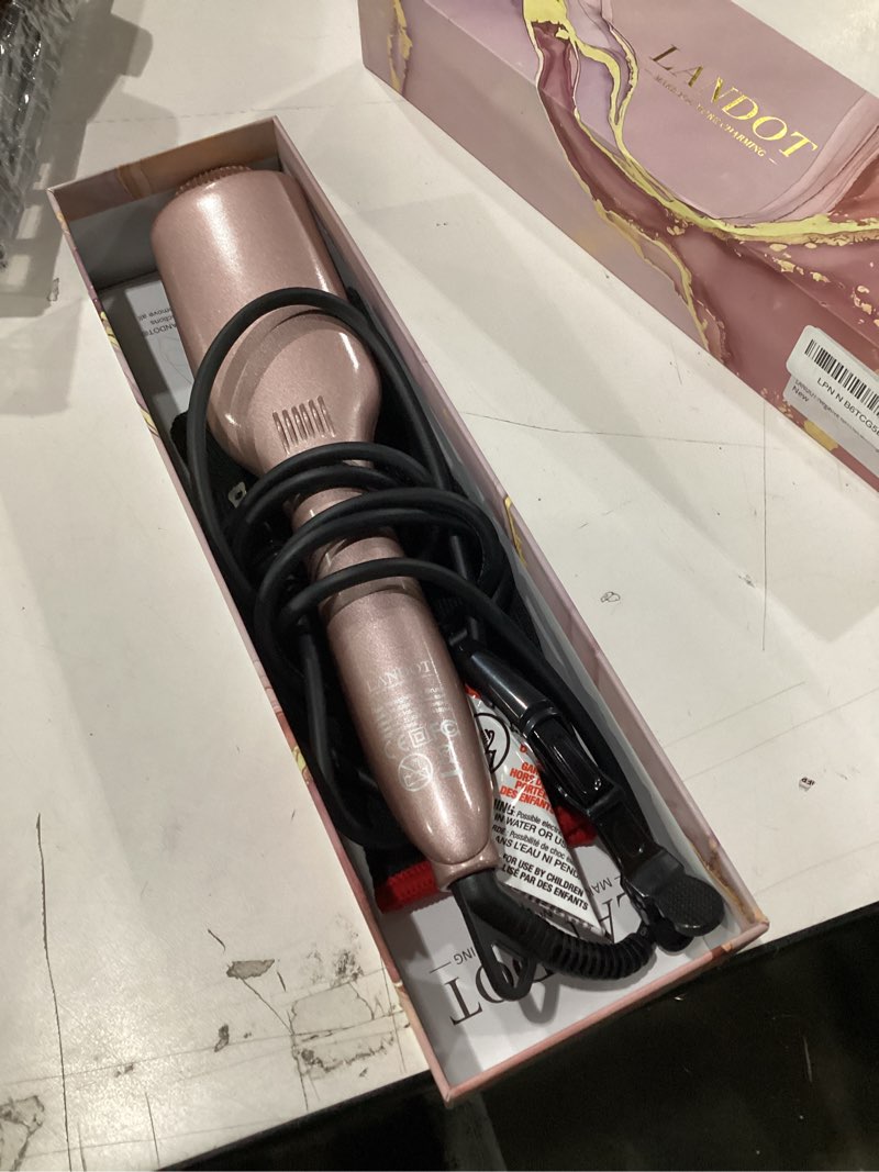 Condition photo showing New/Like New for LANDOT Ionic Hair Straightener Brush for Smooth & Shiny Hair, Dual Voltage Ceramic Straightening Brush with 12 Adjustable Heat Settings 250°F-450°F, Elegant Gift for Women, Rose Gold Rose Gold Straightening Brush