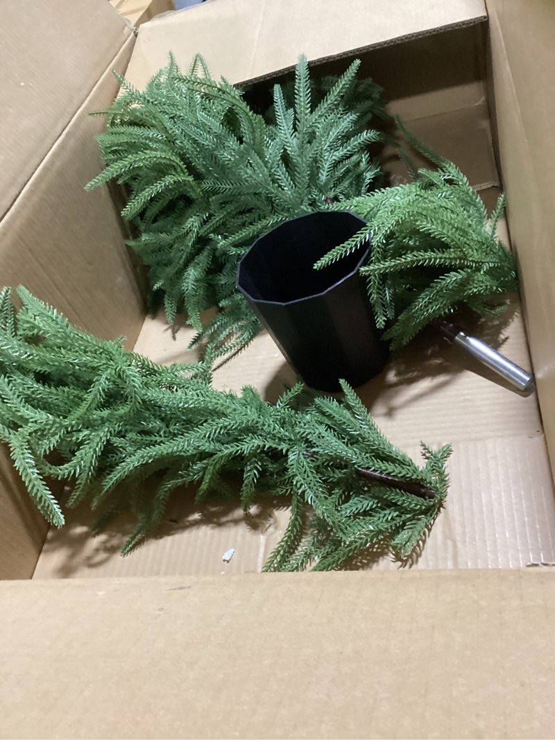 Condition photo showing As Is for BLOSMON Christmas Norfolk Pine Tree: 2.6ft Small Table Top Christmas Tree with Lights - Remote Control 70 LEDs Timer 8 Lighting Modes Wooden Pot - Mini Artificial Xmas Trees Desk Home Decor 2ft 6in