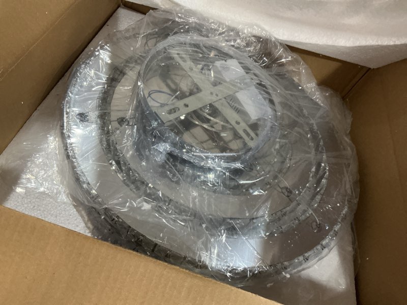 Condition photo showing New/Like New for modern 3 ring round crystal chandelier adjustable stainless steel pendant lighting led crystal ceiling light fixture for living room dining room bedroom cool white a-cool white