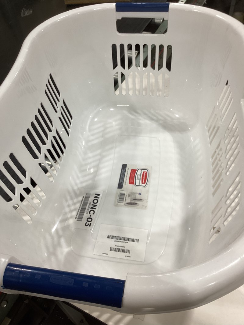 Condition photo showing Good Condition for Rubbermaid Laundry Basket XL Hip-Hugger Basket 2.1-Bushel White Laundry Storage/Bathroom/Bedroom/Home Closet 2.1 Bushel XL Hip-Hugger Basket