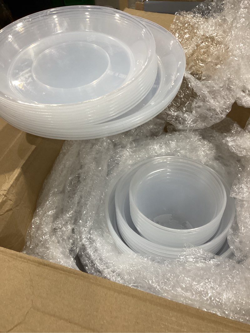 Condition photo showing Good Condition for Vesici 24 Sets 4/5/6/7/8/9 Inch Clear Nursery Pots with Saucer Pack Variety Plastic Clear Plant Pots with Tray Drainage Hole for Indoor Plants Flowers Garden