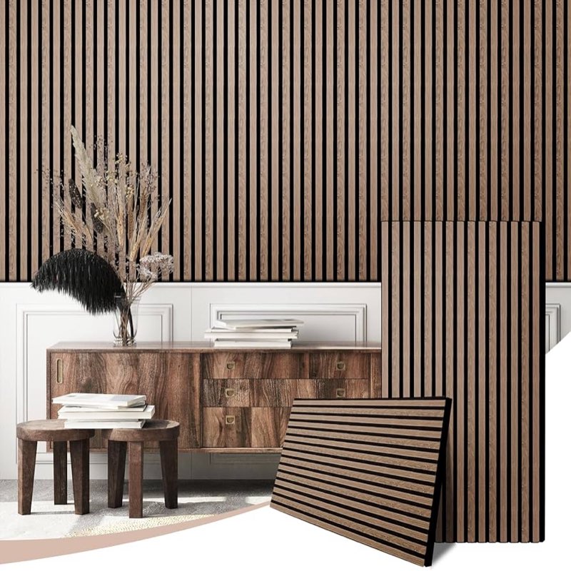 4-Piece Wood Slat Wall Panel for Interior Wall Decor Noise Cancelling 47.2" x 23.6" Peel and Stick Acoustic Decorative 3D Sound Absorbing Wall Paneling, Black Oak Black Oak 4pcs - 47.2" x 23.6"