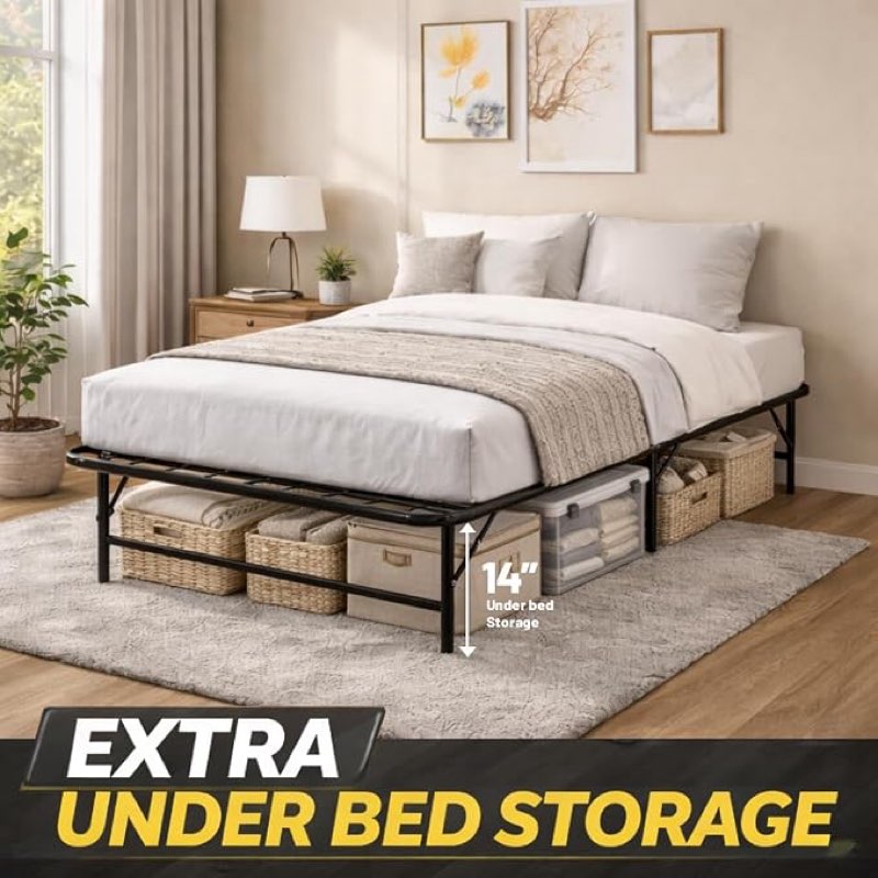 foldable metal platform bed frame with tool free setup, sturdy steel, no box spring twin