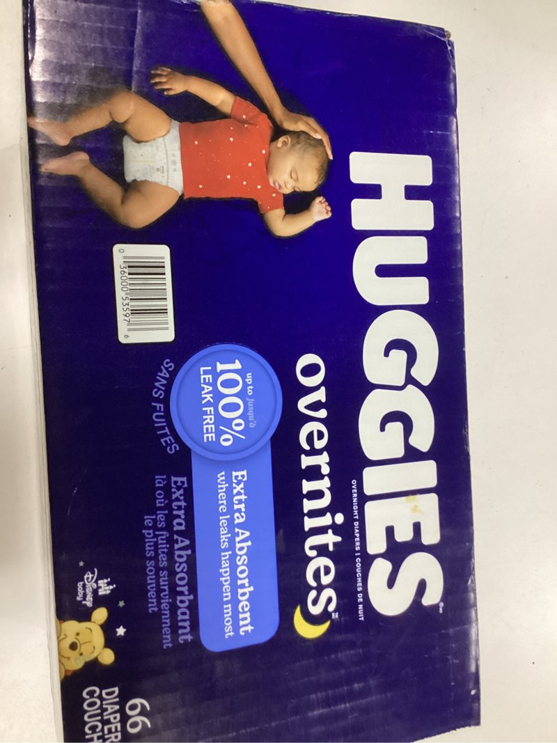 Condition photo showing New/Like New for Huggies Overnites Size 3 Overnight Diapers (16-28 lbs), 66 Ct, Packaging May Vary Size 3 66