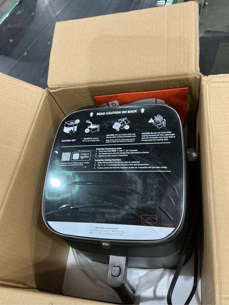 Condition photo showing Good Condition for cosori 9-in-1 turboblaze air fryer 6 qt, premium ceramic coating, 90°–450°f, precise heating for even results, air fry, roast, bake, broil, dry, frozen, proof, reheat, keep warm, 120v, dark gray dark gray 6qt air fryer
