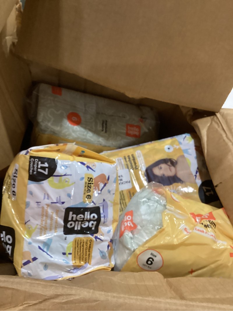 Condition photo showing New/Like New for Hello Bello Premium Baby Diapers Size 6 I 68 Count of Disposable, Extra-Absorbent, Hypoallergenic, and Eco-Friendly Baby Diapers with Snug and Comfort Fit I Surprise Boy Patterns Boy/Neutral (Assorted Style) Size 6