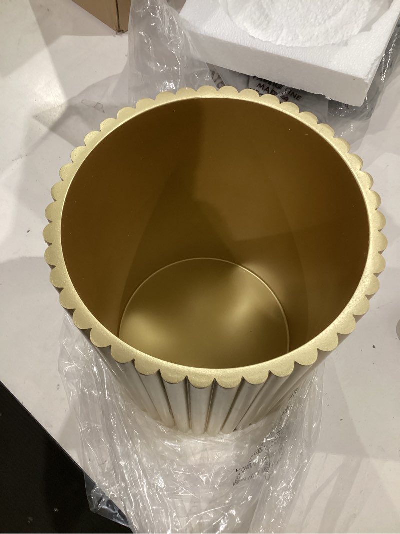 Condition photo showing New/Like New for beige luxury stone bathroom trash can, modern bathroom office trash can, resin wastebasket, garbage receptacle bin for bathrooms, offices, powder rooms, kitchens (beige)